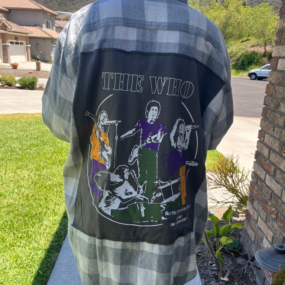 The Who Upcycled Flannel Shirt Handmade Unisex Size XXL